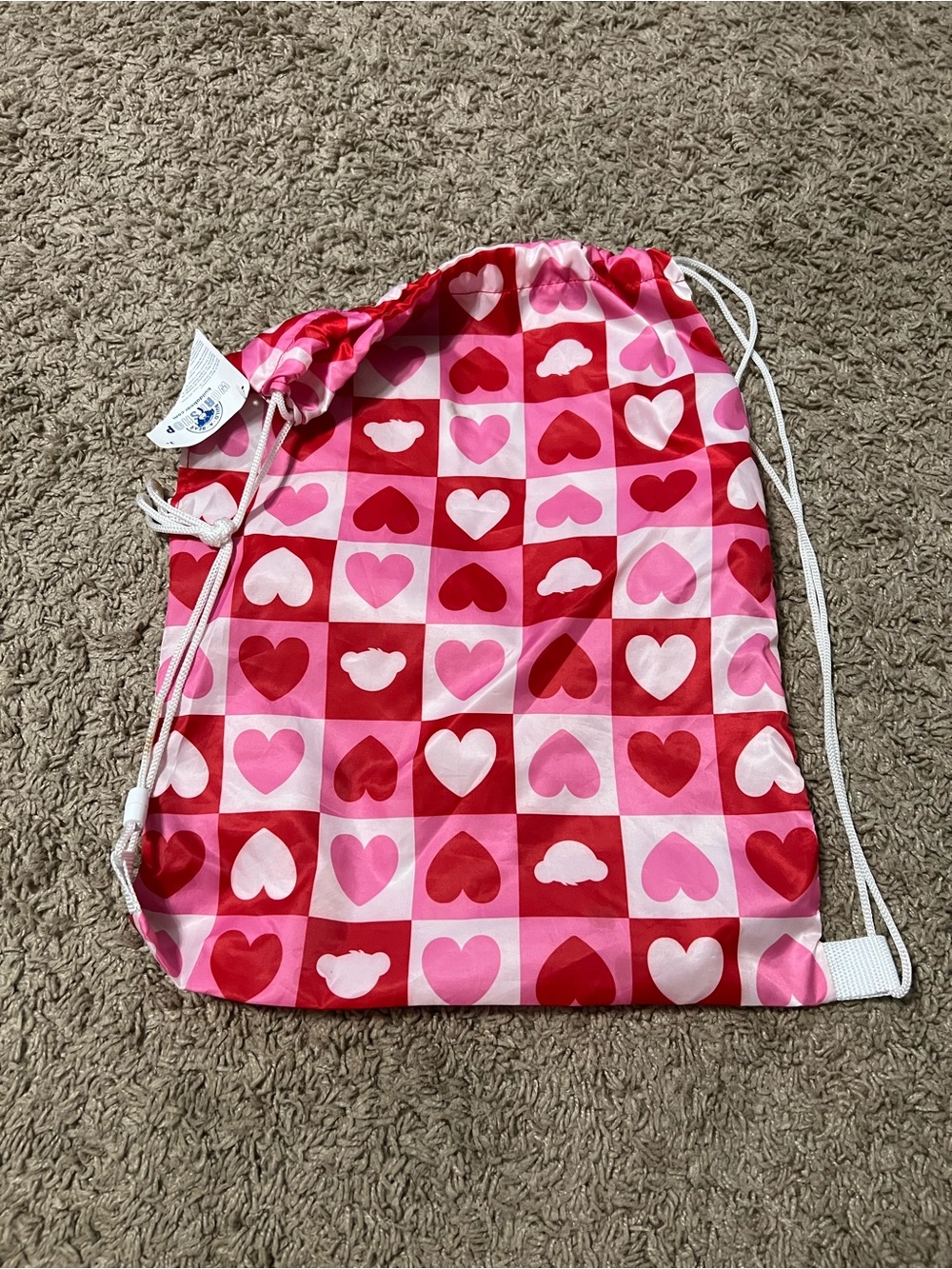 Build-A-Bear Pink and Red Heart Drawstring Backpack - Picture 2 of 2